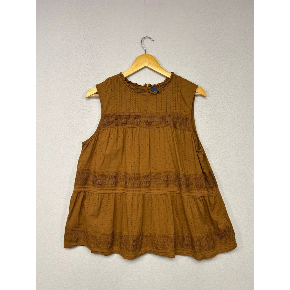 Boho Cottagecore Old Navy Women Large Brown Eyelet Lace Sleeveless Peplum Top